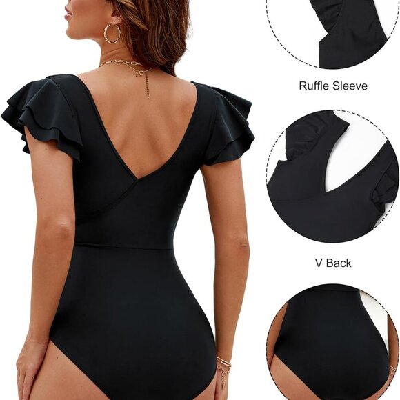 Women's Tummy Control Swimsuits - Black, Large - Picture 3 of 8